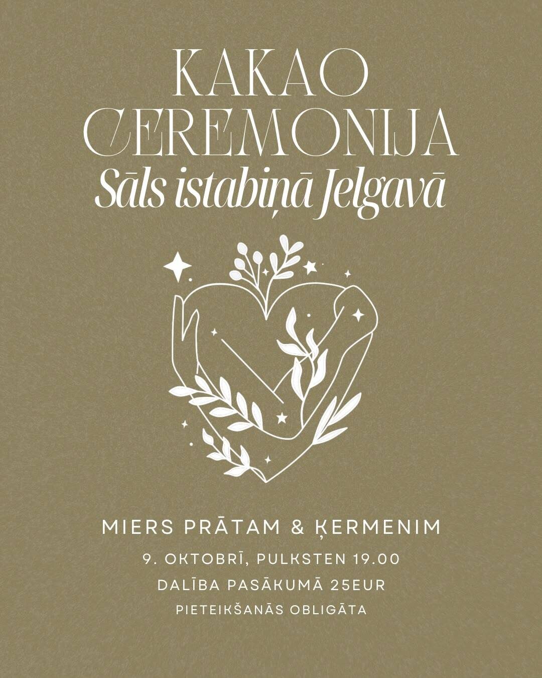 Kakao ceremonija Sāls istabiņā - 9.oktobrī pl 19