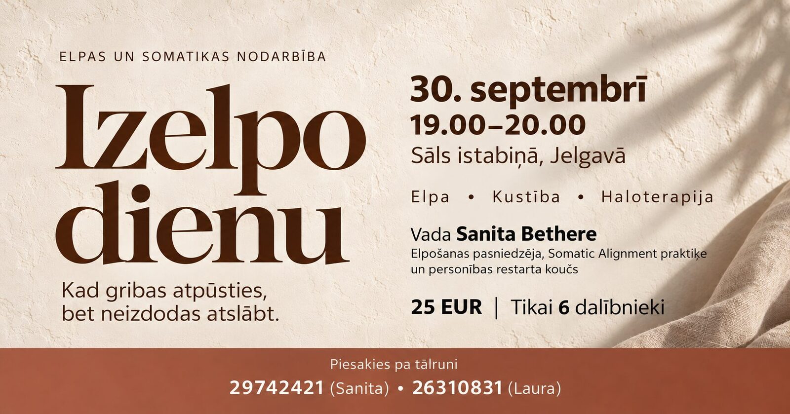 Izelpo dienu Sāls istabiņā - 30.septembrī pl 19
